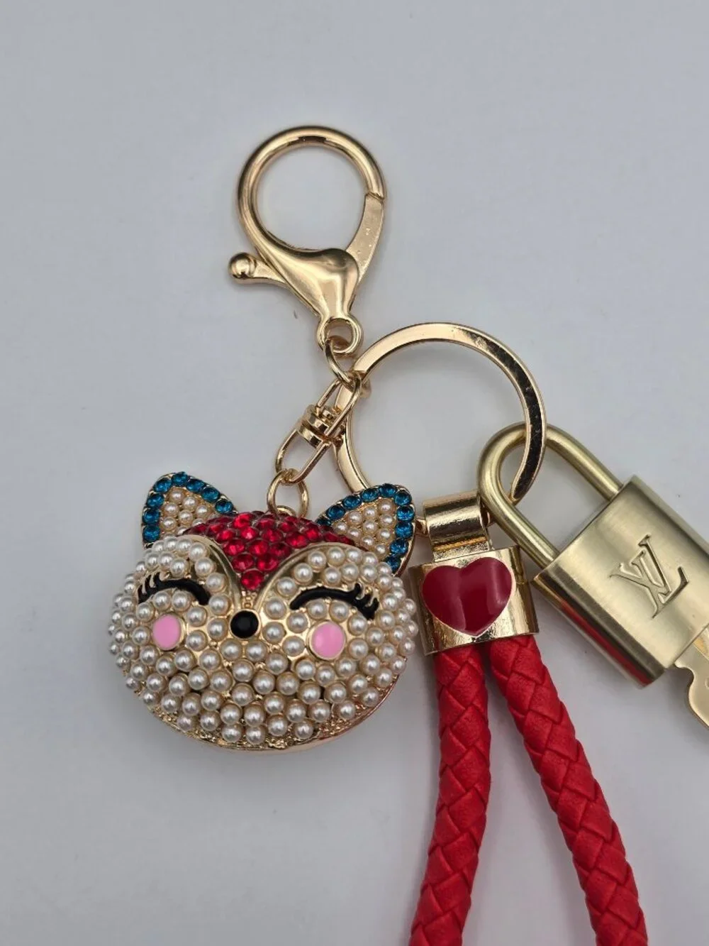 LV Gold Padlock 🔑 Authentic Louis Vuitton Charm + Unbranded Fox Head Keychain - Picture 9 of 11